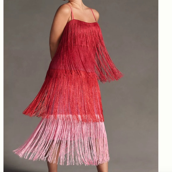 Let Me Be Tiered Fringe Ombre Glam Party Elegant Chic Art Deco Tassel Hip Dress - Picture 1 of 5
